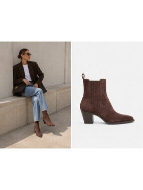 Dolce Vita Brown Suede Western Chelsea Ankle Boots Pointed Toe Block Heel Size 7